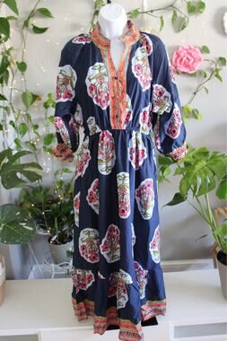 Umgee Floral Print Navy Maxi Dress Size Small